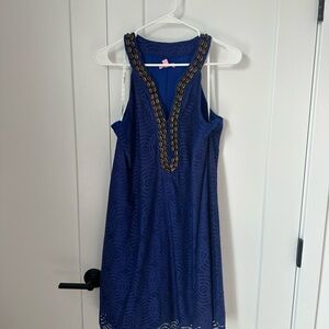 Lilly Pulitzer blue and gold shell detail flowy dress